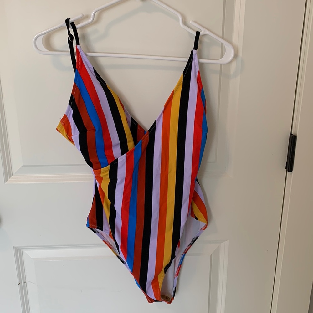 Brand New swim suit, multi color stripe